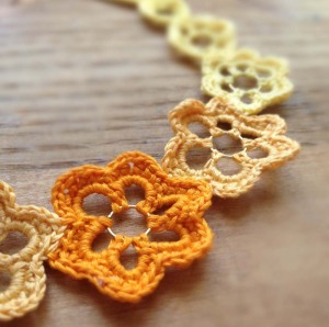 Crochet Flower Choker in Lemon Yellow, Tangerine & Gold