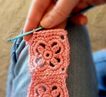Crochet Headband in Salmon Bamboo Blend Yarn - Finish Step 1